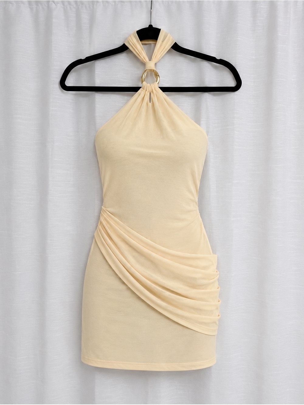 Peppermayo Cream Halter Mini Dress Ruched Bodycon Open Back | Size S - Picture 4 of 12